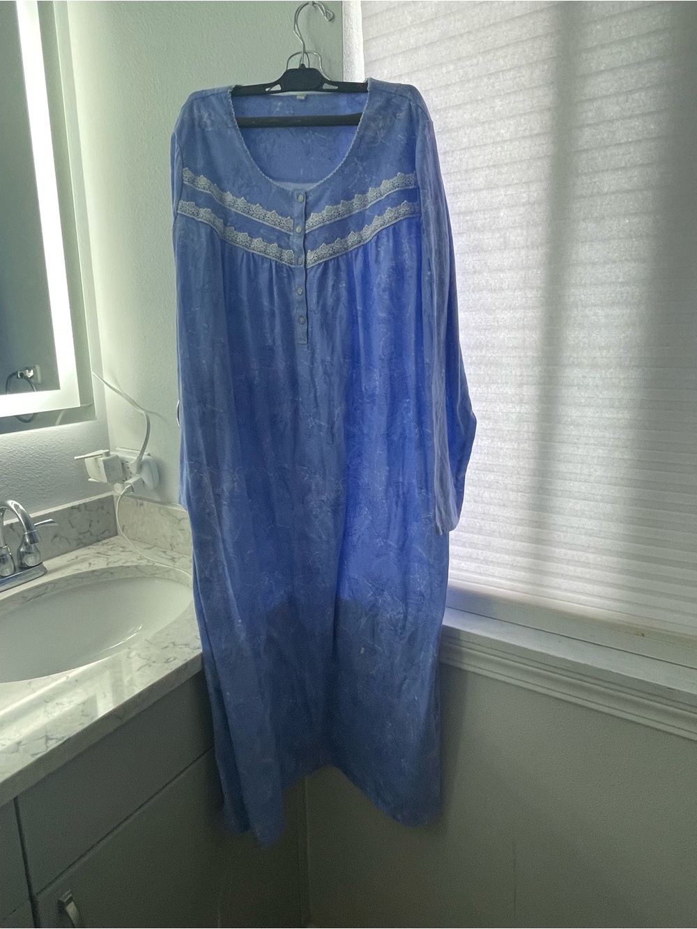 Blue Long Nightgown with Lace Yoke